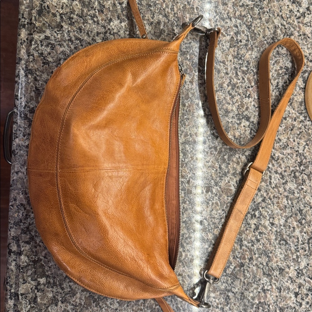 Latico Tan Leather Shoulder Bag with Patterned Strap